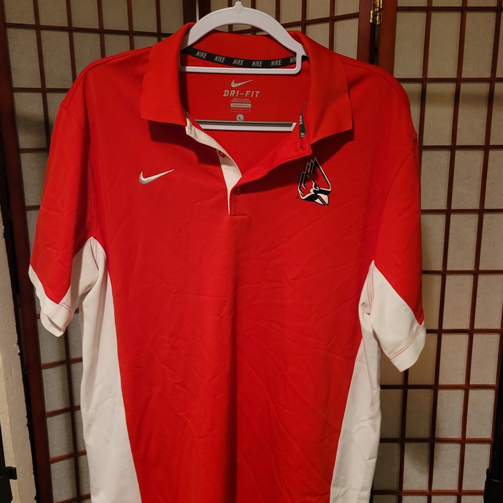 Nike Red and White Men's Polo Shirt